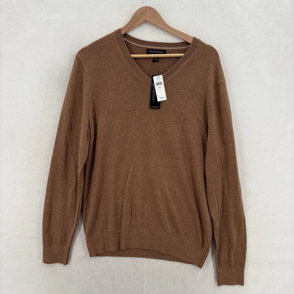 Banana Republic Premium Luxe V-Neck Sweater Mens Medium Silk Cashmere Blend NWT
